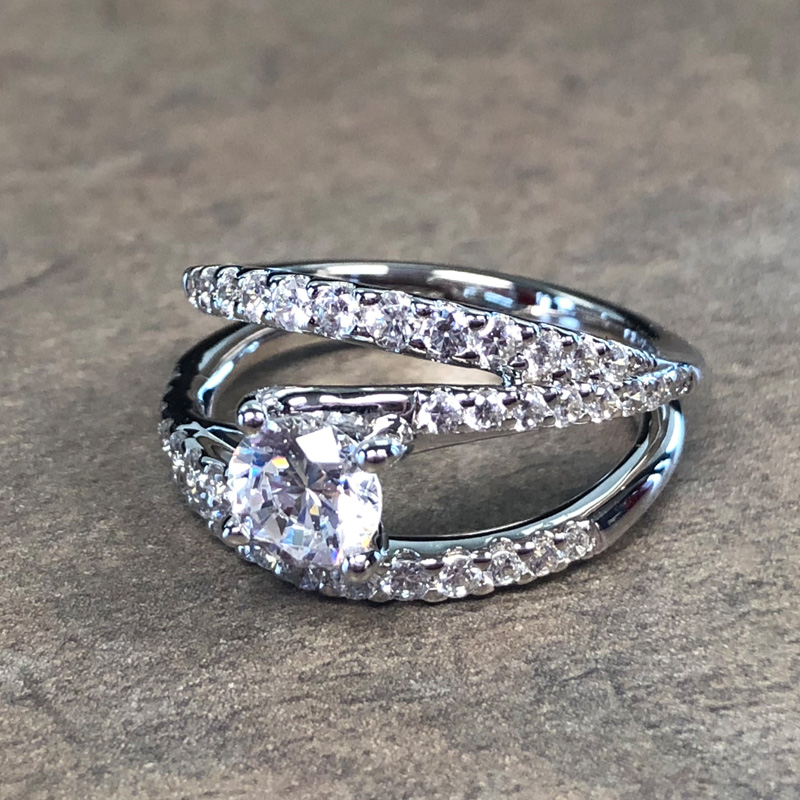 14K White Gold Modern Open Engagement Ring